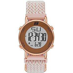 Skechers Horloge voor dames, Digitaal uurwerk met siliconen, polyurethaan, lederen of roestvrij stalen band,Perzikroze en bruin,40MM