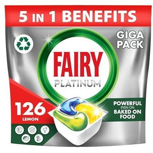 Fairy Platinum 126 vaatwastabletten, citroen, voor zware uitdagingen, verwijdert zelfs gedroogd vet