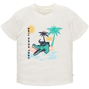 TOM TAILOR T-shirt voor jongens met opschrift en print, 12906 - Wool White, 128 cm
