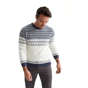 DeFacto Heren gebreide trui lange mouwen ronde hals sweater - slim fit trui voor heren tops (indigo, S), blauw, S