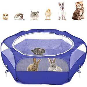 Pawaboo Small Animals Playpen, Waterproof Small Pet Cage Tent with Zippered Cover, Portable Outdoor Yard Fence with 3 Metal Rod for Kitten/Puppy/Guinea Pig/Rabbits/Hamster/Chinchillas, Indigo