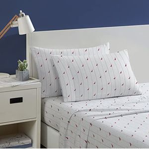 Nautica - Kingsize lakenset, katoenen percal beddengoedset, knapperig en cool, lichtgewicht en ademend (Audley Stripe Red, King)