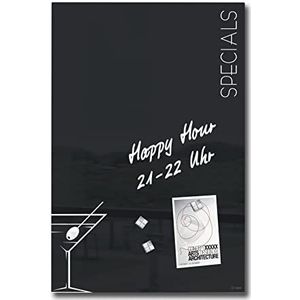 SIGEL GL296 Magnetisch Glasbord Artverum - Cocktailmenu Zwart, Wit - 60 x 40 cm - Veiligheidsglas