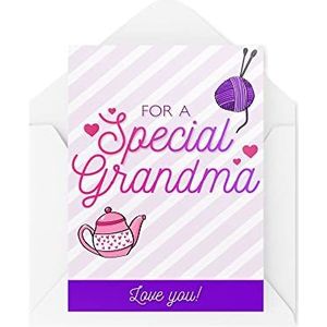 Oma verjaardagskaarten, voor een speciale oma Love You Card, Moederdag, Breikaart, Paarse Liefde Harten Schattig Plezier, CBH193