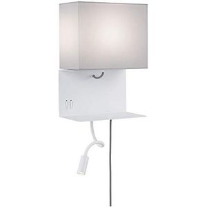 Paulmann 78913 LED wandlamp Merani met plank incl 1x2,5 watt wandleeslamp grijs, witte leeslamp metaal, stoffen wandlamp 3000 K E27, Grijs, Wit