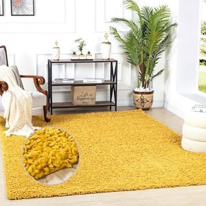 Surya Home pluizig tapijt, shaggy tapijt voor woonkamer, slaapkamer, eetkamer, Berber abstract langpolig tapijt, wit pluizig - groot tapijt, 200 x 290 cm, geel