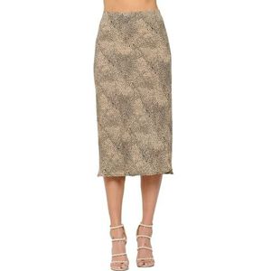 Women Solid High Waist Silky Casual Elastic Satin Midi Skirt - Made in USA (2X-Large, Taupe Black)