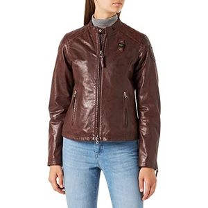 Blauer Leren capo schoudervulling jas, 353 chocolade, S voor dames