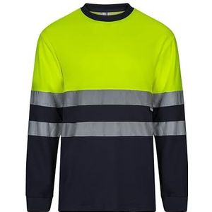 VELILLA 305615 katoenen t-shirt, tweekleurig, lange mouwen, marineblauw en neongeel, maat 3XL, marineblauw en neongeel, 3XL