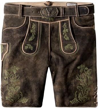 STOCKERPOINT - Klederdracht broek - Bruin / Olijfgroen - Knielengte - Leer