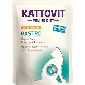 KATTOVIT Gastro kip + rijst, dieetvoer voor katten, 85 g, nat voer voor katten bij spijsverteringsproblemen