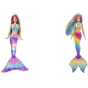 Barbie Dreamtopia Zeemeermin Pop met Twinkelende Lichtjes (30 cm, Blond), van 3 tot 7 jaar, HDJ36 & ​Barbie Dreamtopia Zeemeerminpop met regenboogkleurig haar, van 3-7 jaar, GTF89