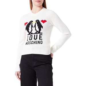 Love Moschino Dames Slim Fit Lange Mouwen with Love Penguins Jacquard Intarsia Pullover Sweater, wit, 38
