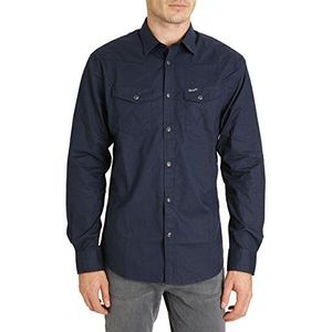 Wrangler Heren L/S Heritage Western Navy Shirt, Blauw (zwart), XL