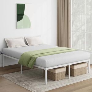 Novilla Bedframe, metalen bed, 135 x 190 cm, bedframe, bed met metalen lattenbodem, 36 cm, eenvoudige montage, opbergruimte onder het bed, wit