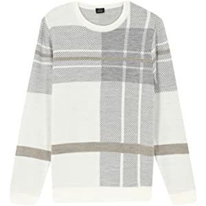 DeFacto Heren gebreide trui lange mouwen ronde hals sweater - slim fit trui voor heren tops (gebroken wit, S), off-white, S
