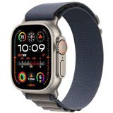 Apple Watch Ultra 2 (GPS + Cellular 49 mm) Smartwatch - Robuuste kast van titanium - Blauw Alpine‑bandje Small. Conditie bijhouden, nauwkeurige gps, actieknop, extra lange batterijduur, CO₂-neutraal