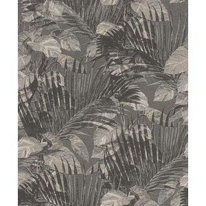 Rasch SCHÖNER WOHNEN-collectie vliesbehang TROPICAL 600155 met tropische bladeren in antraciet - 10,05 m x 0,53 m