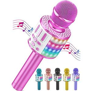 Draadloze karaoke-microfoon, Bluetooth, draagbaar, karaoke-microfoon, luidspreker met licht, karaoke-microfoon voor kinderen/volwassenen, zingen, club, Kerstmis, verjaardag, avond, familie, YouTube