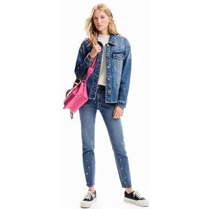 Desigual Skinny Jeans met Borduursels Medium Blue Denim