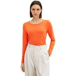TOM TAILOR Dames Basic shirt met lange 1035396, 15612 - Fever Red, XL