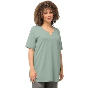 Ulla Popken Dames grote maten grote maten plus size T-shirt, A-lijn, tuniekhals, halve mouwen, Helder mosgroen, 46-48