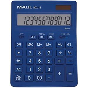 MAUL Commerciële rekenmachine MXL12 | 12 cijfers | incl. belastingberekening | schuine display | grote professionele rekenmachine | op zonne-energie | inclusief batterij | 20,5 x 15,5 cm | blauw