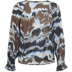 KAFFE Damesblouse, lang, bishop, mouwen, boothals, bedrukt, regular fit blouse, Java/Korenbloem Fade Print, 40
