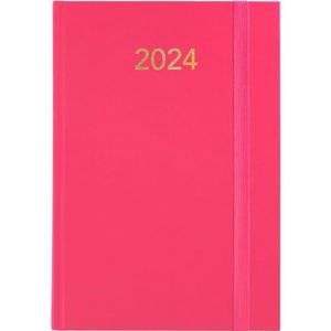 Grafoplás | Jaarplanner 2024 | roze fuchsia | 14,5 x 21 cm | dagweergave | gewatteerde omslag van vinyl | rubber met verticale sluiting | bladwijzer | serie Florence