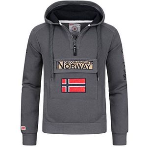 Geographical Norway GYMCLASS Men - kangoeroezak sweatshirt voor heren - logo sweatshirt - lange mouwen hoodie - sport regular sweatshirt (), Donkergrijs, S