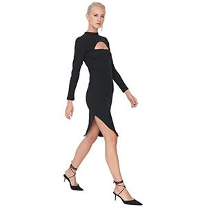 Trendyol Midi Bodycon getailleerde gebreide jurk voor dames, Zwart, XS