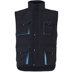 Velilla 205902; tweekleurig gewatteerd vest met meerdere zakken; kleur zwart en hemelsblauw; maat L