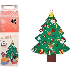 SODERTEX - Reuze-kerstboomset van vilt met 30 accessoires om te bouwen en te krabben - 95 x 77 cm - verschillende kleuren - L640940 - knutselplezier