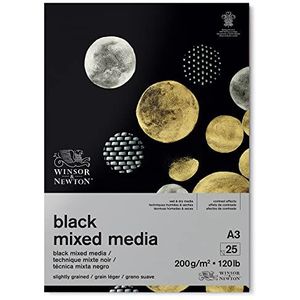 Winsor & Newton 6694009 Mixed Media gekleurd papier in blok, 25 vellen zwart zwaar papier van 200 g/m², 100% zuurvrij, archiveringskwaliteit, geschikt voor natte en droge schildertechnieken - DIN A3