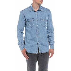 Replay Aged jeanshemd voor heren, van katoen, Medium Blue 009, M