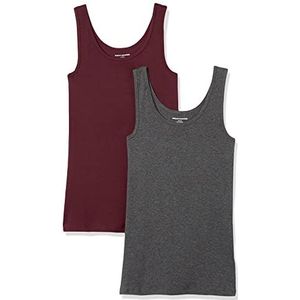 Amazon Essentials Women's Tanktop met slanke pasvorm, Pack of 2, Bordeauxrood/Houtskoolzwart, XXL