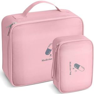AiQInu Lege EHBO-kit, 2-delig, waterdicht, draagbare medische tas, medicijntas, noodtas met grote capaciteit, medicijnopbergtas voor thuis, kantoor, reizen, Roze, Modieus