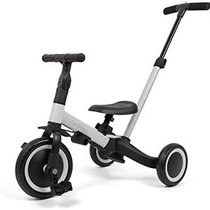 Leogreen 4-in-1 driewieler kinderfiets, balansfiets, loopfiets, met duwstang, voor jongens en meisjes van 1 tot 3 jaar, belasting 25 kg, grijs