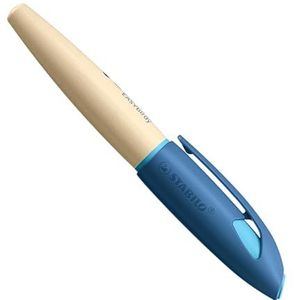 Ergonomische schoolvulpen voor linkshandigen met beginners punt A - STABILO EASYbirdy Timber in blauw - 1 stuks - inclusief inktvulling - Schrijfkleur blauw (uitwisbaar)