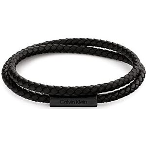 Calvin Klein Heren LATCH Collection Dubbel-wrap gevlochten armbanden, Eén maat, Leer, Geen edelsteen