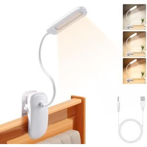Diboniur Bureaulamp, klem, oplaadbaar, led-leeslamp, 360 graden, flexibel, clip voor kinderen, 3 kleuren en intensiteit, instelbaar voor studie en werk, helderheid, oogbescherming