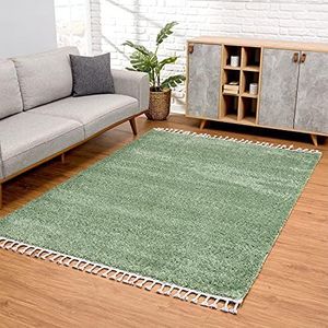 carpet city Tapijt woonkamer - Shaggy hoogpolig groen - 80x150 cm effen - moderne tapijten met franjes