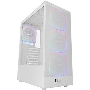 Mars Gaming MC-NEBULA ATX Gaming Behuizing, 4 Line-Glow ARGB 120 mm Ventilatoren, Voorzijde Van Microgeperforeerd Metalen Gaas, CableHatch, Zijkant Van Gehard Glas, Wit