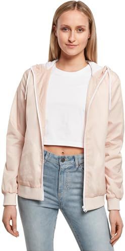 Build Your Brand Dames jas Ladies Windrunner, Basic Windbreaker voor vrouwen met capuchon verkrijgbaar in 3 kleuren, maten XS - 5XL, lichtroze/wit, XL