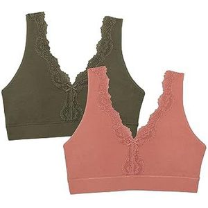 Fruit of the Loom Women's Full Coverage Wireless Cotton Bralette, Desert Dusk/Olive Night
