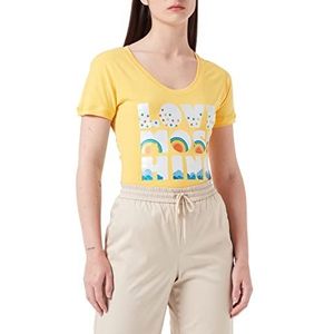 Love Moschino Dames katoenen jersey met diepe ronde hals en paneel Only Good Vibes Lm T-shirt, geel, 40 NL