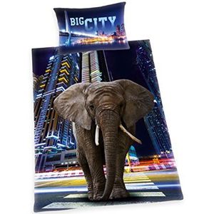 Herding Young Collection Beddengoedset, Big City Elephant omkeerbaar motief, dekbedovertrek 160 x 210 cm, kussensloop 65 x 100 cm, katoen/renforcé