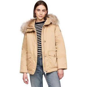 Tommy Hilfiger Dames gewatteerde parka met bont WW0WW42744, parka jas, kaki, XS, Kaki (Klassiek Kaki), XS