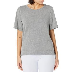HUE Women's Solid French Terry Short Sleeve Lounge Tee, Medium Grey Heather, Large