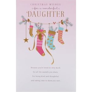 UK Greetings Kerstkaart voor dochter - roze kousen ontwerp